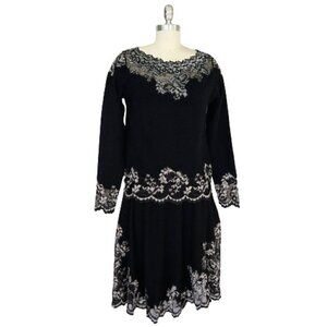Olvis 100% Cashmere and Lace Skirt Top Set Size M Black Knit Sweater Formal